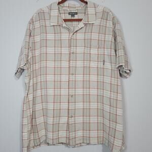 Eddie Bauer linen cotton blend plaid short sleeve button-down shirt, sz 2XL